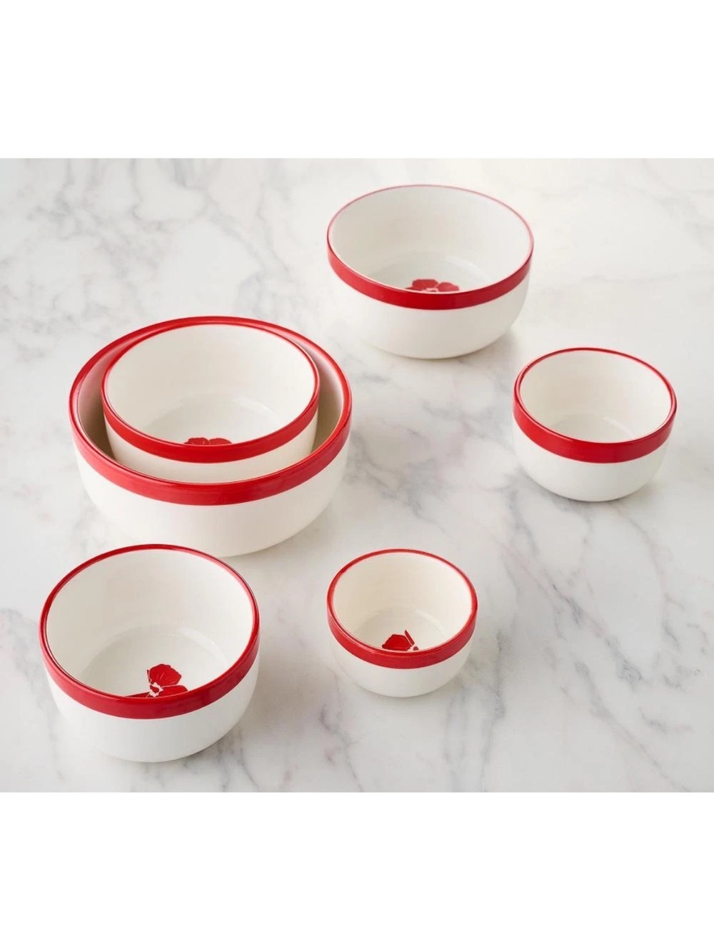 Carla Hall Sweet Heritage Nesting Ceramic Measuring Bowls White Red Blooming